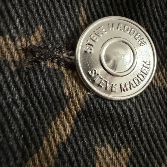 Steve Madden Leopard-Print Jean Jacket Brown and Black Short Sleeve Button Up L - Picture 5 of 10